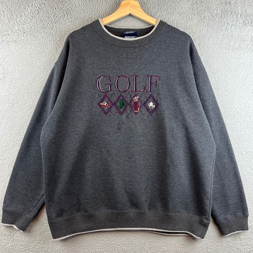 VTG MC Sport Mens Golf Embroidered Sweatshirt XL Gray Vintage Argyle Crewneck